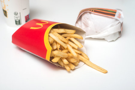 Mulhouse - France - 24 December 2022 - Closeup of mc donalds menu on white table background