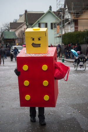 Riedisheim  - France - 6 February 2023 - portrait of people with lego costume parading in the streetのeditorial素材