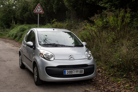 Mulhouse - France - 1 November 2023 - Front view of grey citroen C1 parked in the streetのeditorial素材