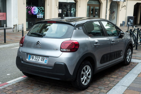 Mulhouse - France - 18 february 2024 - Rear view of grey Citroen C3 aircross parked in the streetのeditorial素材