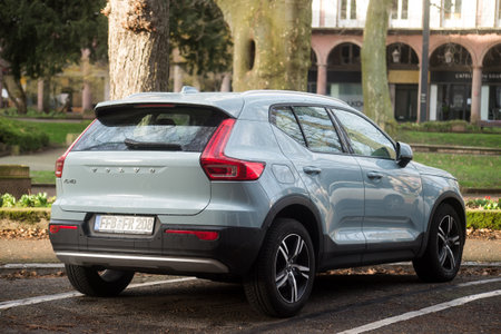 Mulhouse - France - 25 february 2024 - Rear view of grey Volvo XC 40 parked in the streetのeditorial素材