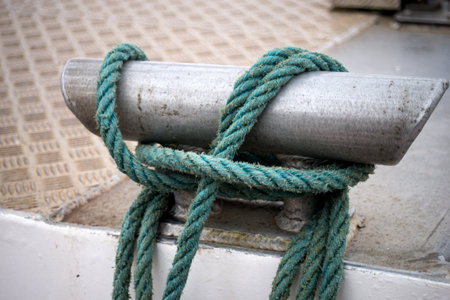 closeup of Boat rope moored on the portの写真素材