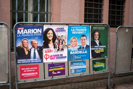 Mulhouse - France - 27 May 2024 - posters of Marine Le pen and Eric Zemmour candidates for the european elections 2024のeditorial素材