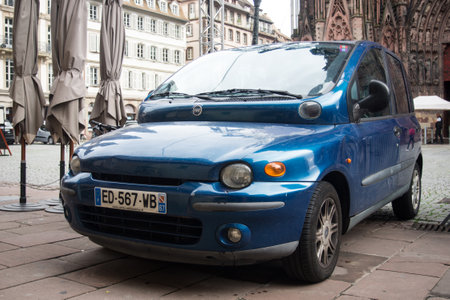 Strasbourg - France - 1 july 2024 - front view of blue fiat multipla parked in the streetのeditorial素材