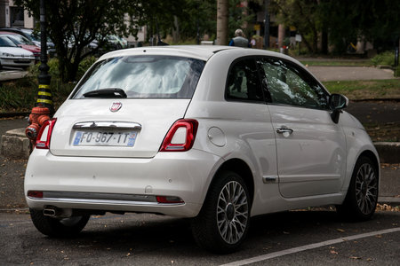 Mulhouse - France - 4 september 2024 - rear view of white fiat 500 parked in the streetのeditorial素材