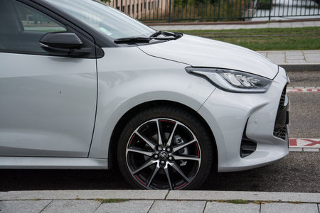 Mulhouse - France - 10 september 2024 - front  view of white Toyota Yaris parked in the streetのeditorial素材