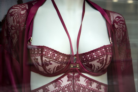 Closeup of red underwear on mannequin in  a fashion store showroomの写真素材