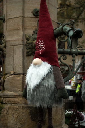 Closeup of traditional christmas gnome in the streetの写真素材