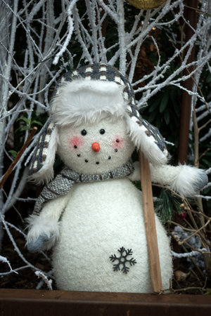 Closeup of decorative snowman in the christmas decoration for the streetの写真素材
