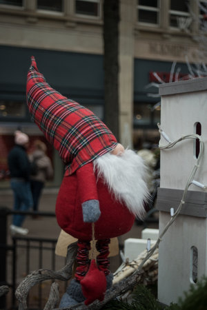 Closeup of traditional christmas gnome in the streetの写真素材