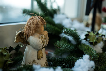 closeup of christmas decoration at the christmas marketの写真素材