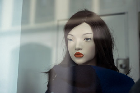 Closeup of black hair mannequin in a women fashion store showroomの写真素材