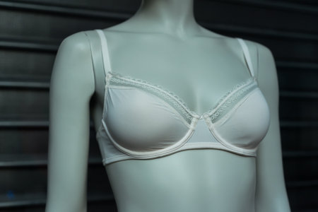 closeup of white bra on mannequin in fashion store for womenの写真素材