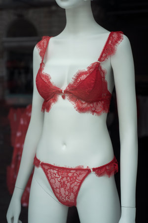 Closeup of red lingerie on mannequin in a fashion store showroomの写真素材