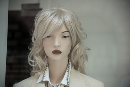 Closeup of blond  hair mannequin in a women fashion store showroomの写真素材