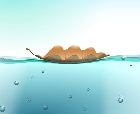 Oak leaf on the water surface with bubbles and shadowsのイラスト素材