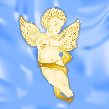 Golden angel on the beautiful azure backgroundのイラスト素材