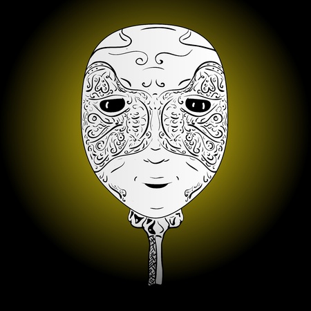 A mask with a handle, floral patterns and bright eyesのイラスト素材