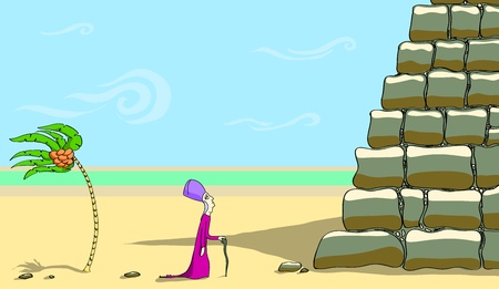 Tired of Pharaoh to the big pyramid in the strong windのイラスト素材