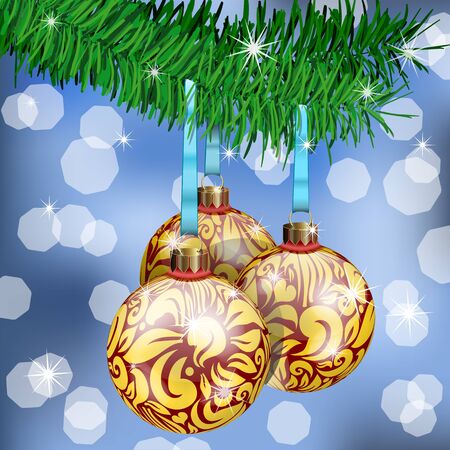 The Realistic Christmas Balls on fir branchesのイラスト素材