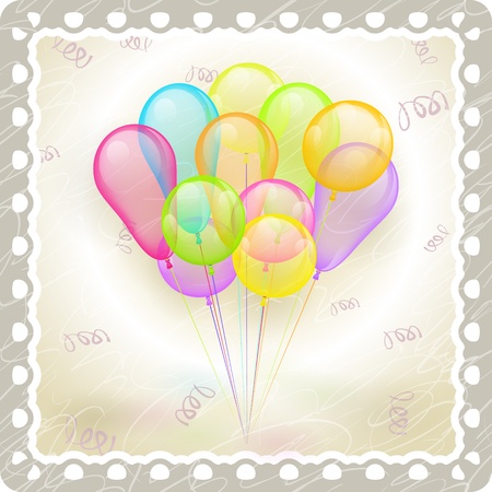 multicolored balloons in old vintage frameのイラスト素材