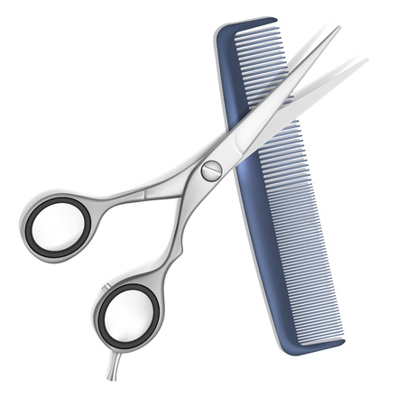 Scissors and Comb for hair isolated on whiteのイラスト素材