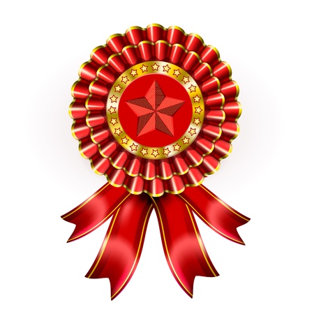 Big Red Award Label with star and ribbonsのイラスト素材