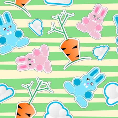 Seamless kid pattern with bunnies, clouds, carrotsのイラスト素材