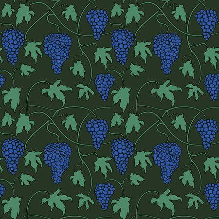 Green Seamless pattern with vines bunches and leavesのイラスト素材
