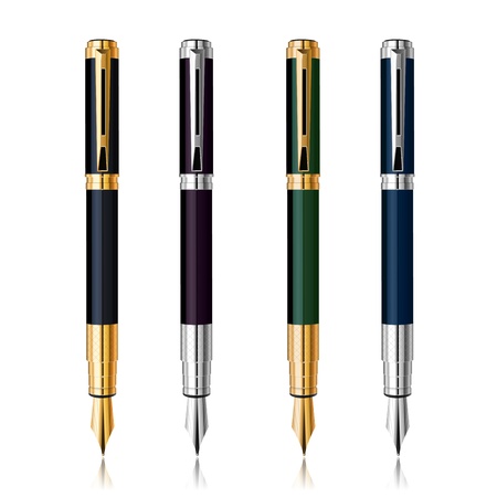  Classic Pen Set with reflection  Gold and silverのイラスト素材