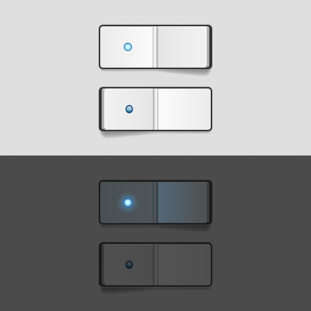 On Off switch buttons, UI elements on white and black backgroundのイラスト素材