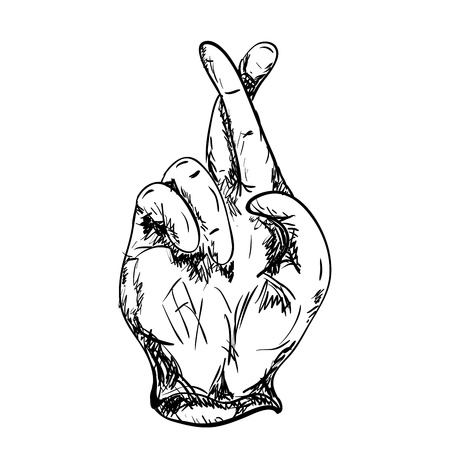 Drawing crossed fingers illustration on white backgroundのイラスト素材