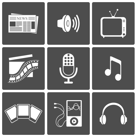 Media icons set  news, video, music, recording, photoのイラスト素材