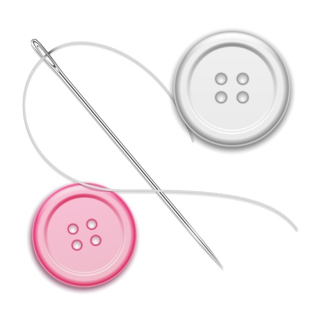 Needle, thread and buttons isolated on whiteのイラスト素材