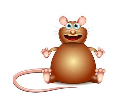 Vector Cartoon brown glutton mouse isolated on white backgroundのイラスト素材
