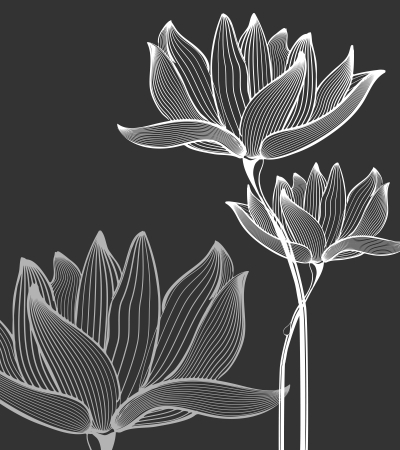 Monochrome Flowers Background over black Illustrationのイラスト素材