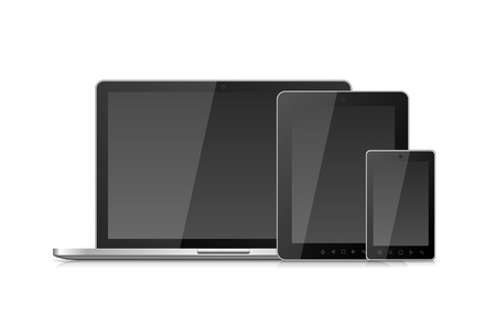 Laptop Smartphone Mobile and Tablet PC with Blank Screen isolated on white backgroundのイラスト素材