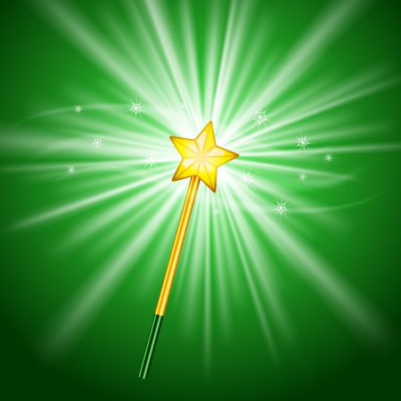 Vector Magic Wand icon with stars on greenのイラスト素材
