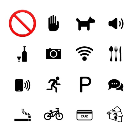 Prohibition signs icons  stop enter dog smoke run eat photo moneyのイラスト素材