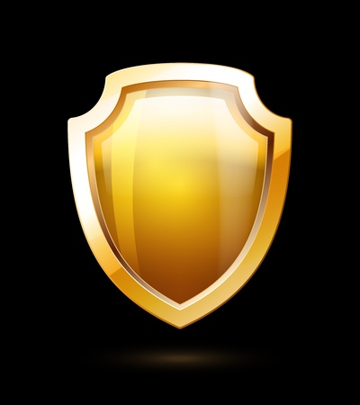 Empty Gold Shield isolated on black backgroundのイラスト素材