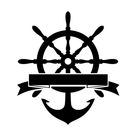 Label with Steering Wheel and Anchor on white backgroundのイラスト素材