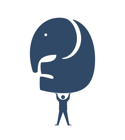 Businessman lifting Elephant Icon, Leadership in difficult projectsのイラスト素材