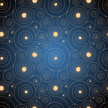 Gold on Blue Spiral Seamless Template Vector Patternのイラスト素材
