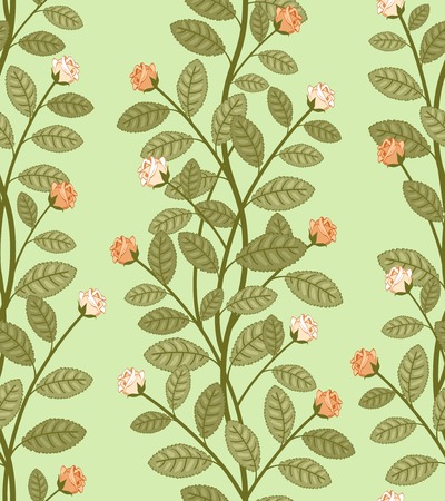 Seamless abstract floral pattern, vector roses on green backgroundのイラスト素材