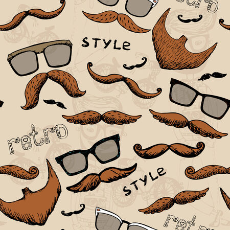 retro seamless pattern with glasses and a mustacheのイラスト素材