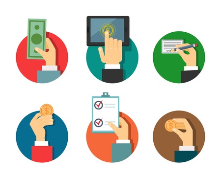 payments illustration with hands in a flat modern styleのイラスト素材