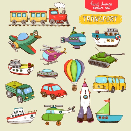 vector transport toys: train plane car boatのイラスト素材