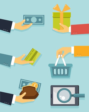 Flat concept of business with hands for payments and sales vector illustrationのイラスト素材