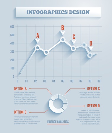 3D Paper Infographics, chart with long shadows  Vector Illustrationのイラスト素材