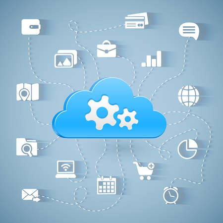 Cloud computing technology scheme with long shadows, vector eps10 illustrationのイラスト素材